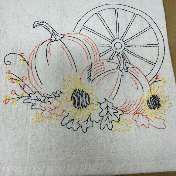 Thanksgiving Fall Embroidered Kitchen Towels Turkey Pumpkin Bon Ton Cotton - Picture 3 of 8